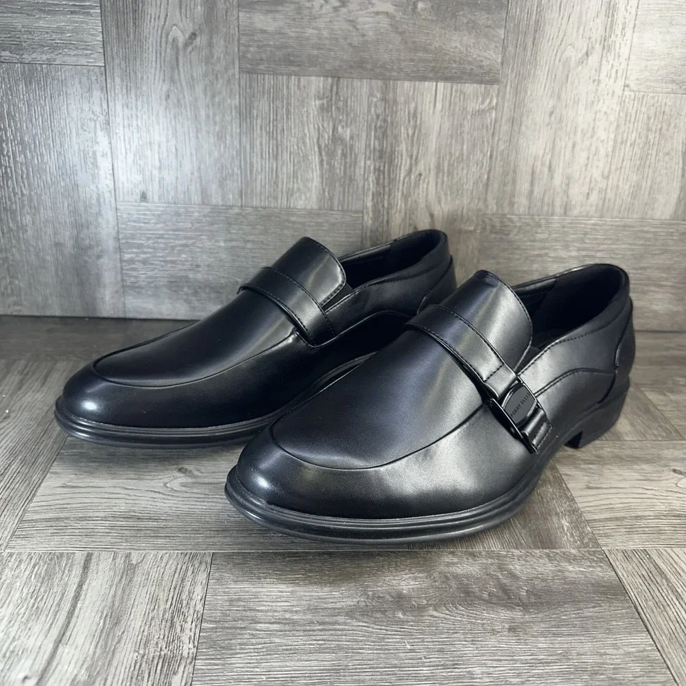Perry Ellis Loafers Mens 11 Wide Black Dress Shoes Slip On Formal NEW